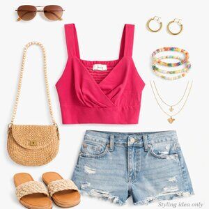 NWT Sadie & Sage x Anthropologie Crop Top Fuschia Pink Surplice neck- Size Small